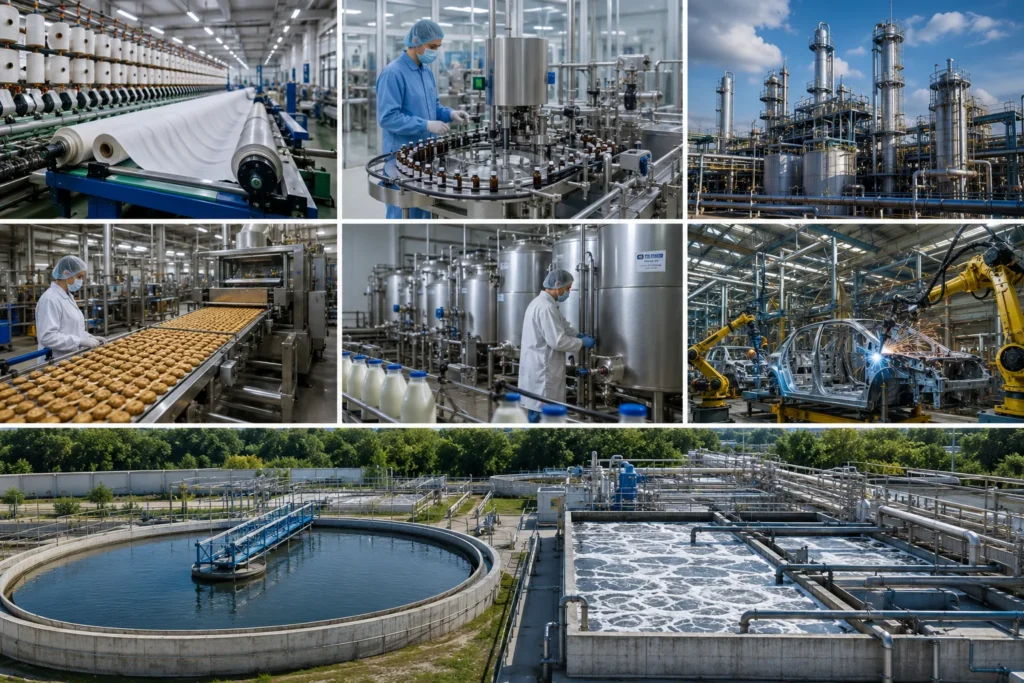 ETP Plant applications in textile pharmaceutical chemical and food industries