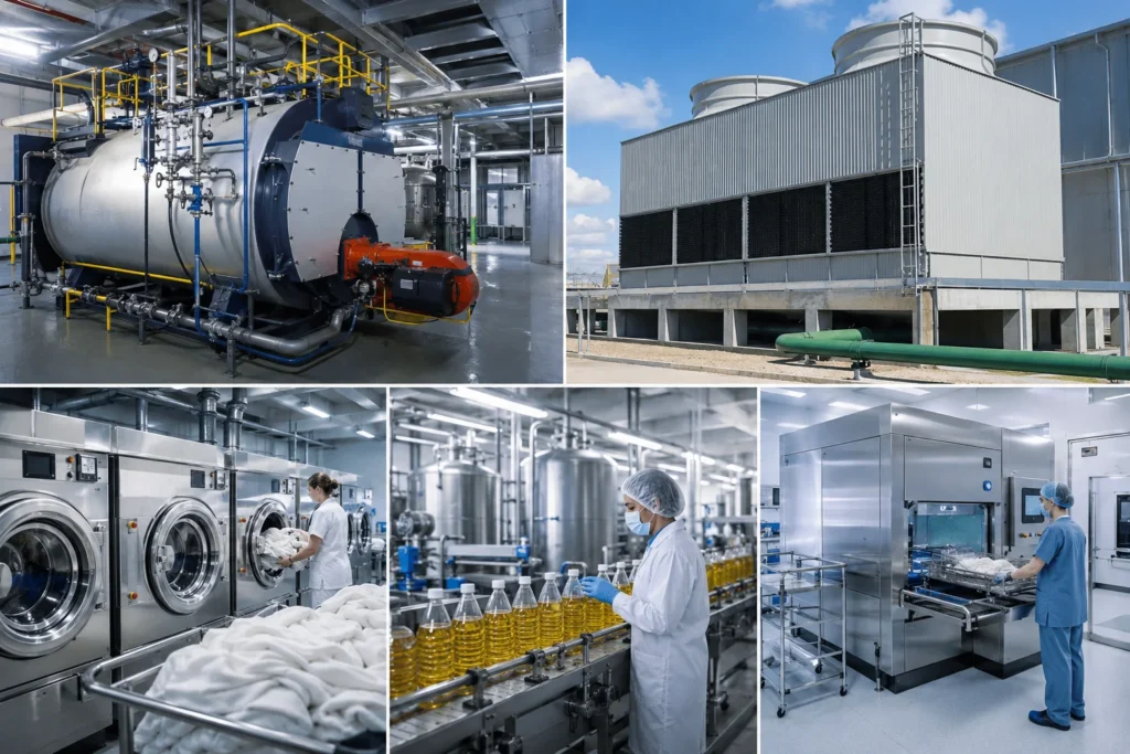 Industrial applications of Water Softener Plant in boilers cooling towers hotels and hospitals