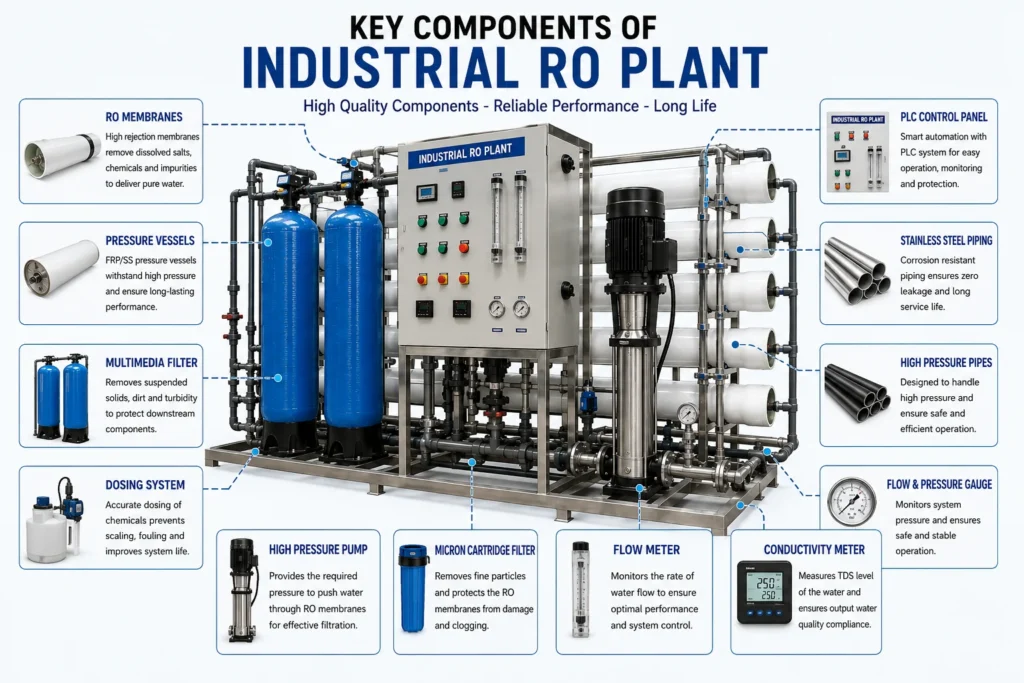 Major components used in Industrial RO Plant systems