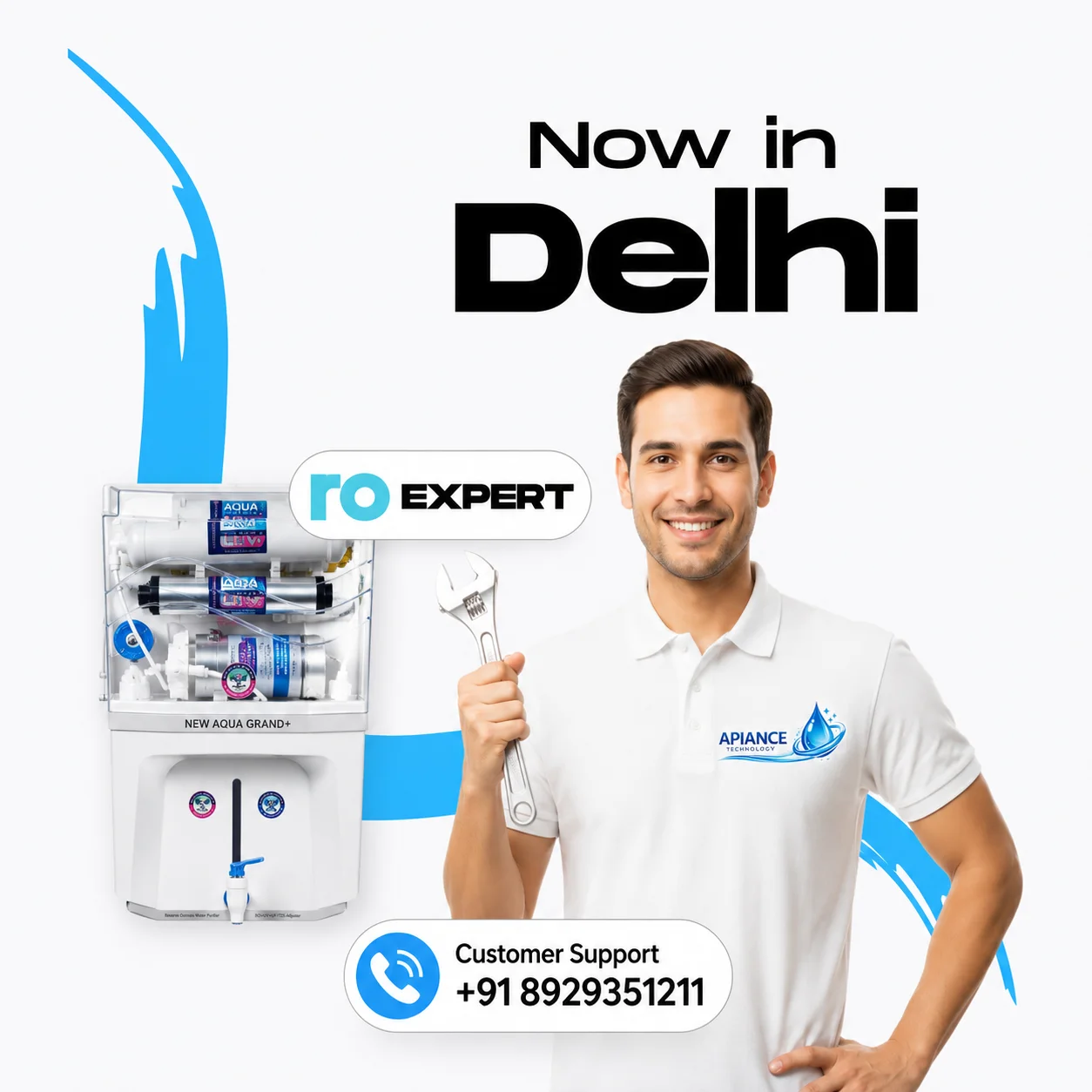 Apiance Technology technician providing professional RO water purifier service in Delhi
